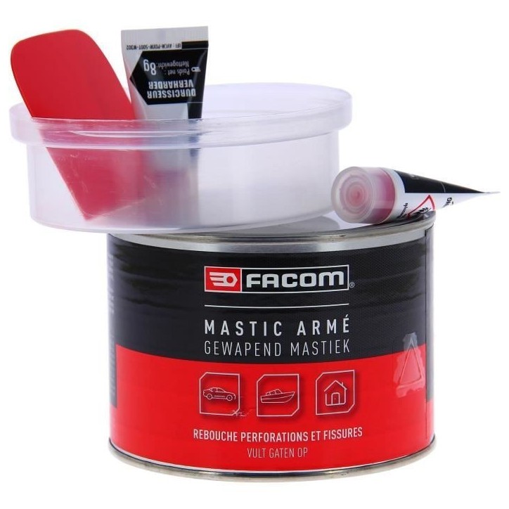 Mastic polyester armé 600g réparation fissures et perforations carrosserie - FACOM - Colle les pieces cassées et les composit Mastic polyester armé 600g réparation fissures et perforations carrosserie - FACOM - Colle les pieces cassées et les composit