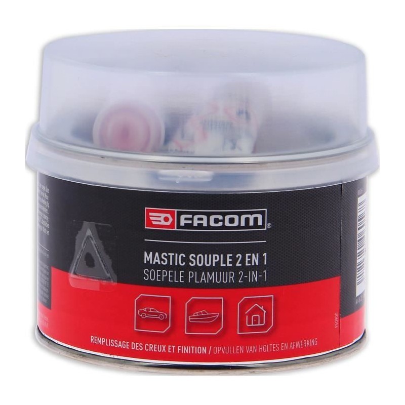 Mastic polyester souple 2 en 1 pot 500g- FACOM - réparation léger cr Mastic polyester souple 2 en 1 pot 500g- FACOM - réparation léger cr