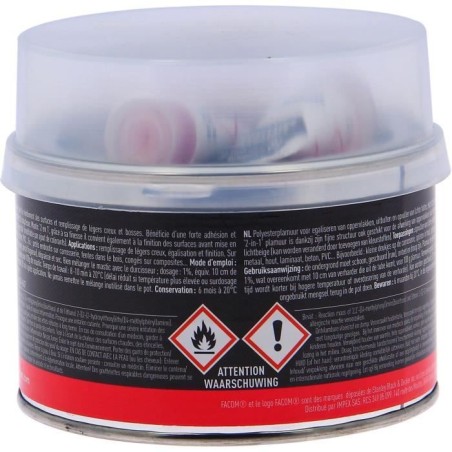 Mastic polyester souple 2 en 1 pot 500g- FACOM - réparation léger creux et bosses