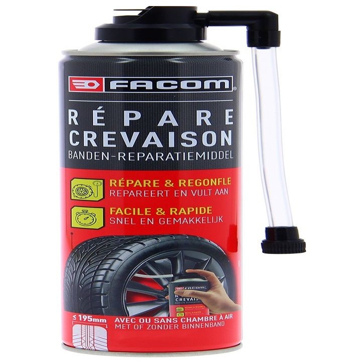 Répare crevaison 400ml - FACOM - sans démontage du pneu jusqu'a 195 mm avec ou sans chambre a air. Répare crevaison 400ml - FACOM - sans démontage du pneu jusqu'a 195 mm avec ou sans chambre a air.
