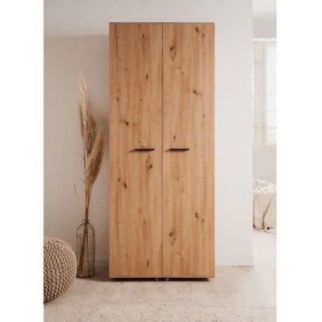Meuble a chaussures Lugo - Décor chene artisan - 74 x 181,5 x 34 cm - Capacité 32 Paires