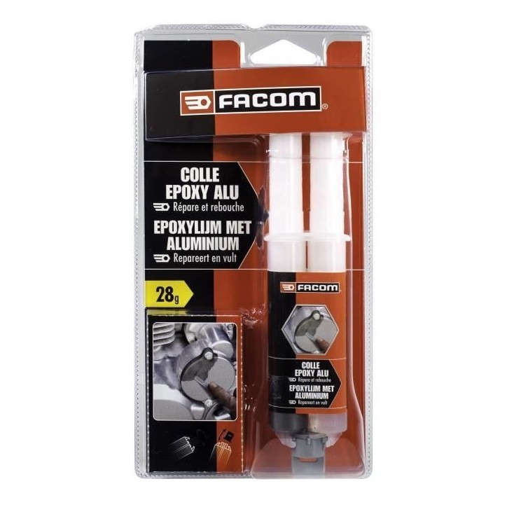 Colle epoxy alu bi-composant 28g - FACOM - pour pieces métalliques-plastiques-bois Colle epoxy alu bi-composant 28g - FACOM - pour pieces métalliques-plastiques-bois
