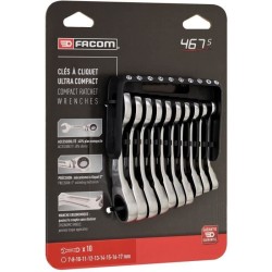 Jeu de 10 clés mixtes - FACOM - 467BS.JP10PB - a cliquet - Courtes -