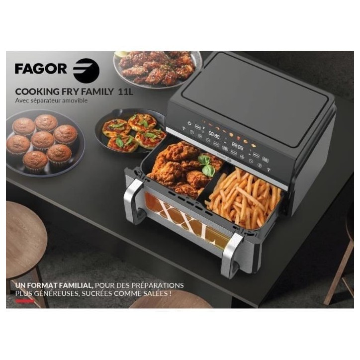 Friteuse sans huile FAGOR - Airfryer FG10AF - Capacité 11L - Double cuves 5,5L - Séparateur amovible - 2200W Friteuse sans huile FAGOR - Airfryer FG10AF - Capacité 11L - Double cuves 5,5L - Séparateur amovible - 2200W