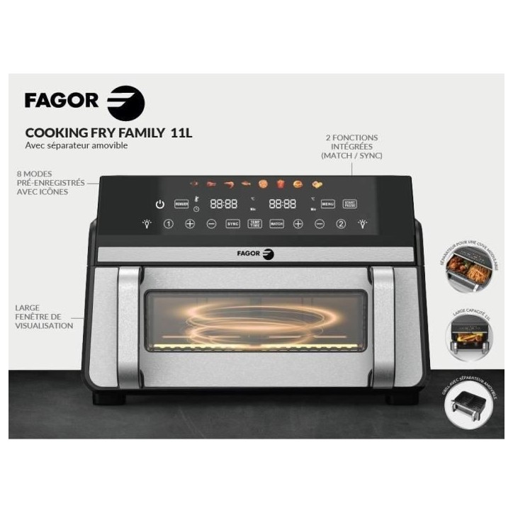 Friteuse sans huile FAGOR - Airfryer FG10AF - Capacité 11L - Double cuves 5,5L - Séparateur amovible - 2200W Friteuse sans huile FAGOR - Airfryer FG10AF - Capacité 11L - Double cuves 5,5L - Séparateur amovible - 2200W