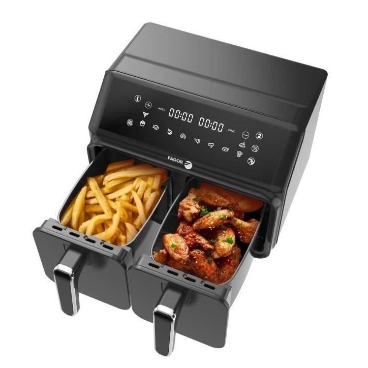 Friteuse sans huile FAGOR - Airfryer FG2X4L - Capacité 8L - Double cuves 4L - 8 programmes de cuisson - 2200W Friteuse sans huile FAGOR - Airfryer FG2X4L - Capacité 8L - Double cuves 4L - 8 programmes de cuisson - 2200W