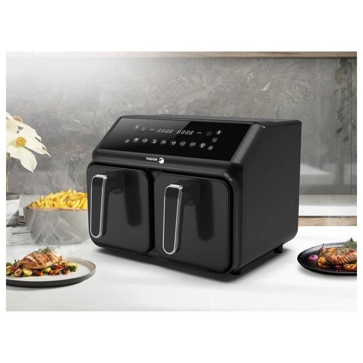 Friteuse sans huile FAGOR - Airfryer FG2X4L - Capacité 8L - Double cuves 4L - 8 programmes de cuisson - 2200W Friteuse sans huile FAGOR - Airfryer FG2X4L - Capacité 8L - Double cuves 4L - 8 programmes de cuisson - 2200W