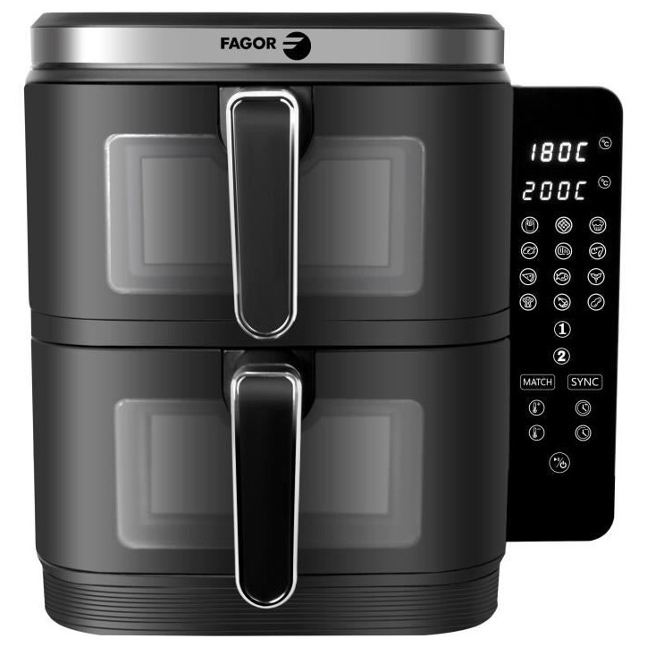 Friteuse sans huile FAGOR - Airfryer FGD11 - Capacité 11L - Double cuves 5,5 L - 12 programmes de cuisson - 2800W Friteuse sans huile FAGOR - Airfryer FGD11 - Capacité 11L - Double cuves 5,5 L - 12 programmes de cuisson - 2800W