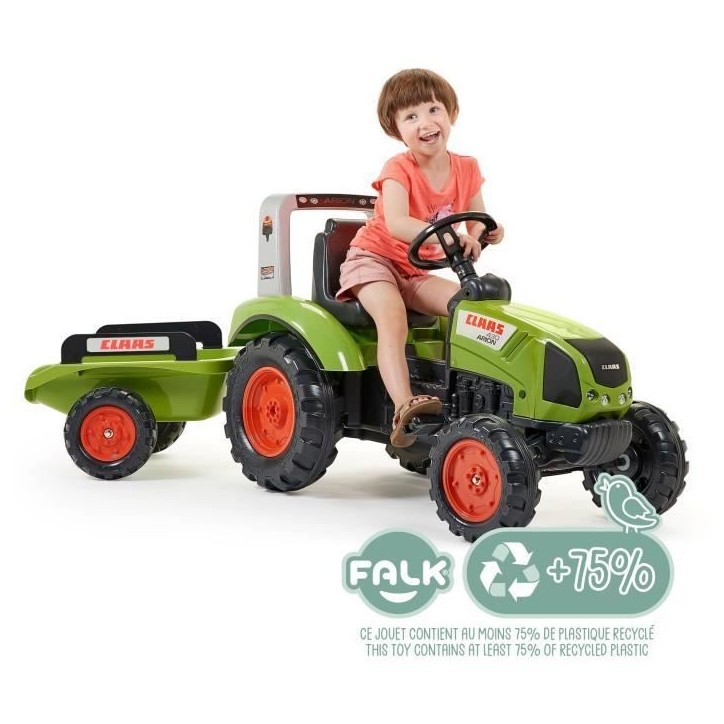 Tracteur a pédales Claas - FALK - Volant directionnel et Remorque - 100% Fabriqué en France - 60% de plastique recyclé - Des Tracteur a pédales Claas - FALK - Volant directionnel et Remorque - 100% Fabriqué en France - 60% de plastique recyclé - Des