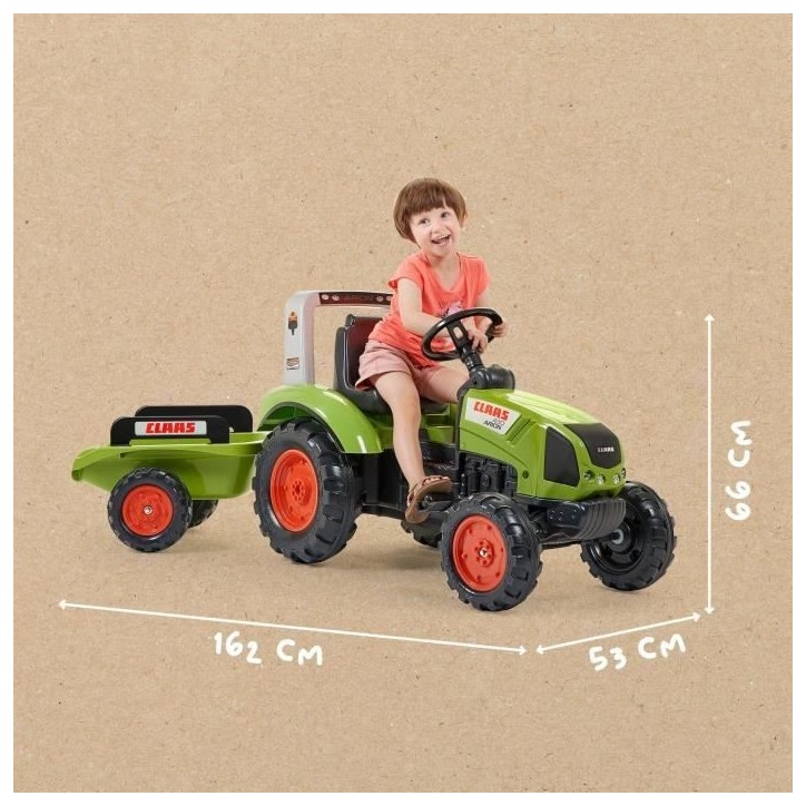 Tracteur a pédales Claas - FALK - Volant directionnel et Remorque - 100% Fabriqué en France - 60% de plastique recyclé - Des Tracteur a pédales Claas - FALK - Volant directionnel et Remorque - 100% Fabriqué en France - 60% de plastique recyclé - Des