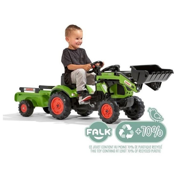 Tractopelle Claas - FALK -Volant directionnel et remorque - Vert - 100% Fabriqué en France - 70% de plastique recyclé - Des 2 Tractopelle Claas - FALK -Volant directionnel et remorque - Vert - 100% Fabriqué en France - 70% de plastique recyclé - Des 2