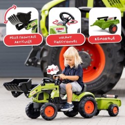 Tractopelle Claas - FALK -Volant directionnel et remorque - Vert - 100