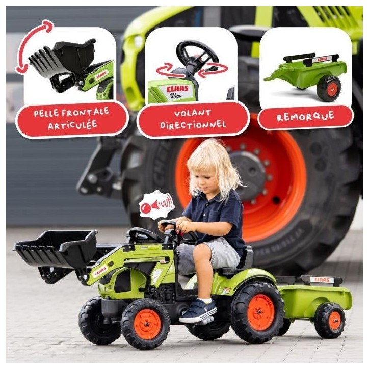 Tractopelle Claas - FALK -Volant directionnel et remorque - Vert - 100% Fabriqué en France - 70% de plastique recyclé - Des 2 Tractopelle Claas - FALK -Volant directionnel et remorque - Vert - 100% Fabriqué en France - 70% de plastique recyclé - Des 2
