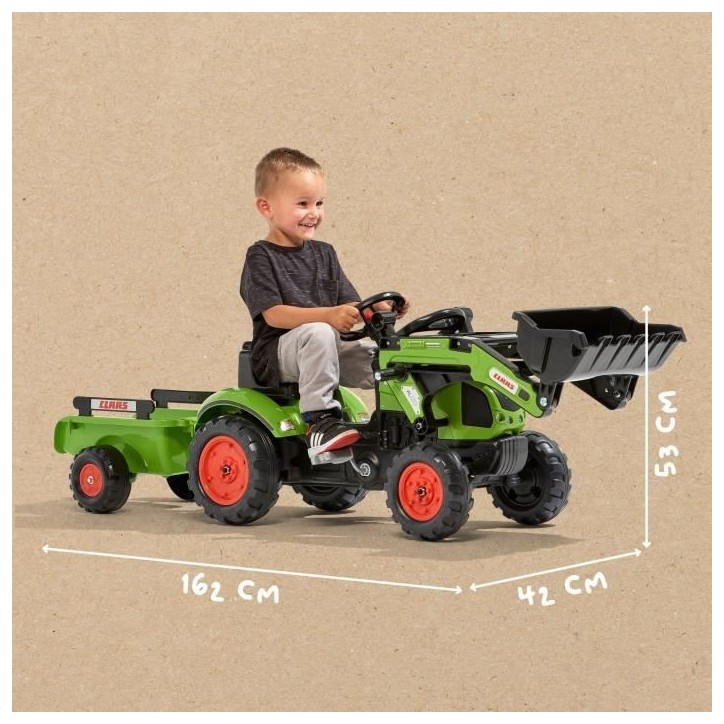 Tractopelle Claas - FALK -Volant directionnel et remorque - Vert - 100% Fabriqué en France - 70% de plastique recyclé - Des 2 Tractopelle Claas - FALK -Volant directionnel et remorque - Vert - 100% Fabriqué en France - 70% de plastique recyclé - Des 2