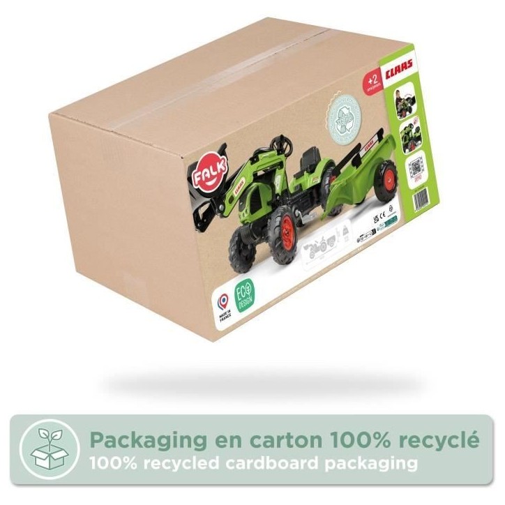 Tractopelle Claas - FALK -Volant directionnel et remorque - Vert - 100% Fabriqué en France - 70% de plastique recyclé - Des 2 Tractopelle Claas - FALK -Volant directionnel et remorque - Vert - 100% Fabriqué en France - 70% de plastique recyclé - Des 2