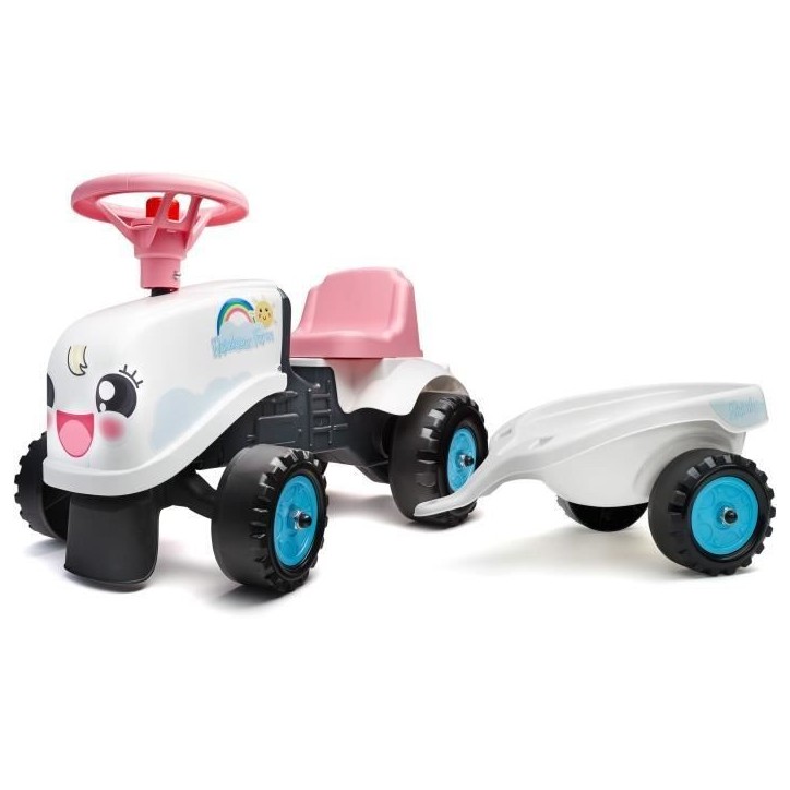 Porteur Tracteur Rainbow Farm - FALK - Volant directionnel avec klaxon - Blanc et Rose - 100% Fabriqué en France - Des 12 mois Porteur Tracteur Rainbow Farm - FALK - Volant directionnel avec klaxon - Blanc et Rose - 100% Fabriqué en France - Des 12 mois