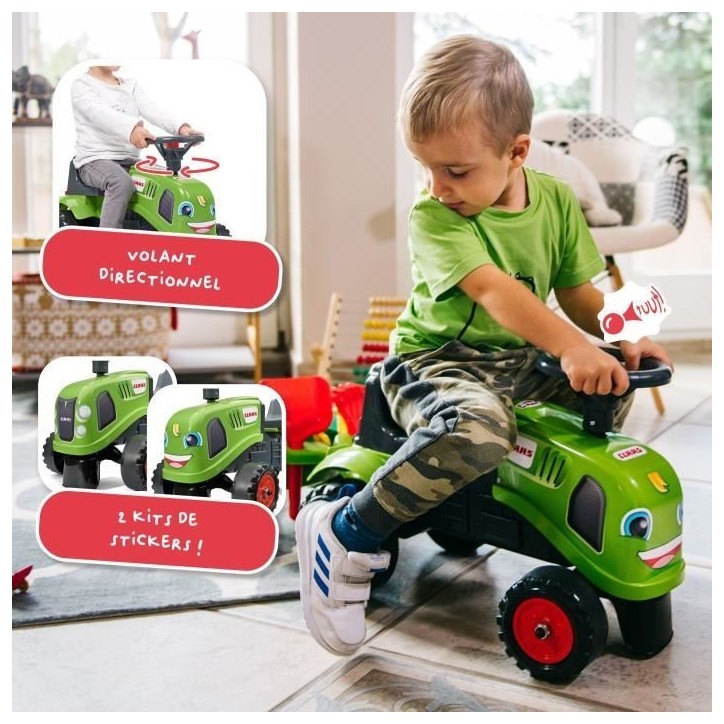 Porteur tracteur Claas avec remorque et accessoires - FALK - Des 12 mois - 100% fabriqué en France - 40% plastique recyclé Porteur tracteur Claas avec remorque et accessoires - FALK - Des 12 mois - 100% fabriqué en France - 40% plastique recyclé