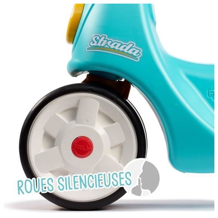 Scooter 1er âge - FALK - Stada - Jaune et bleu - Klaxon manuel - Roues silencieuses - Des 12 mois - 100% Fabriqué en France Scooter 1er âge - FALK - Stada - Jaune et bleu - Klaxon manuel - Roues silencieuses - Des 12 mois - 100% Fabriqué en France