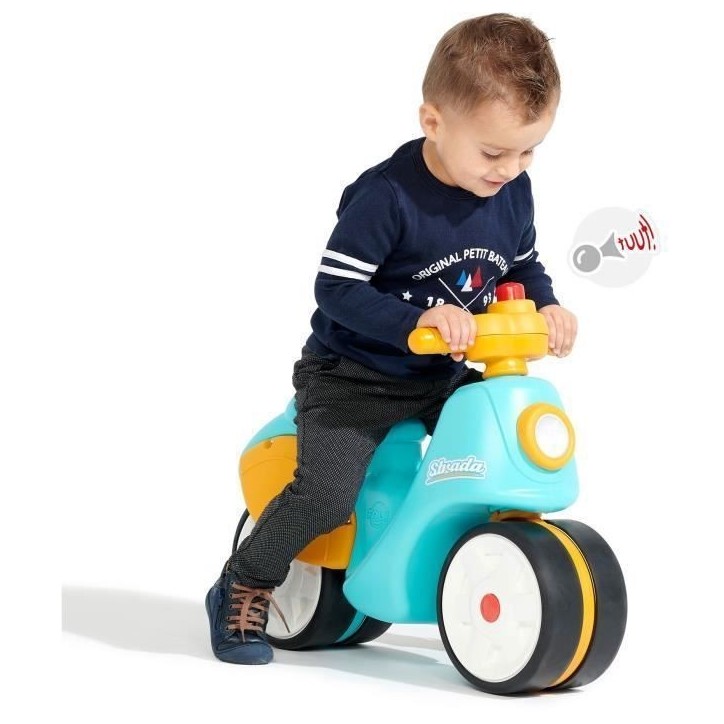 Scooter 1er âge - FALK - Stada - Jaune et bleu - Klaxon manuel - Roues silencieuses - Des 12 mois - 100% Fabriqué en France Scooter 1er âge - FALK - Stada - Jaune et bleu - Klaxon manuel - Roues silencieuses - Des 12 mois - 100% Fabriqué en France