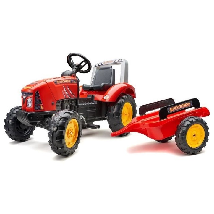 Tracteur a pédales Supercharger - FALK - Volant directionnel et remorque - Fabriqué en France - 60% de plastique recyclé - De Tracteur a pédales Supercharger - FALK - Volant directionnel et remorque - Fabriqué en France - 60% de plastique recyclé - De