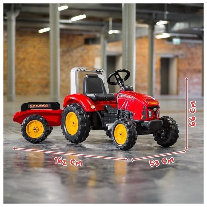 Tracteur a pédales Supercharger - FALK - Volant directionnel et remorque - Fabriqué en France - 60% de plastique recyclé - De Tracteur a pédales Supercharger - FALK - Volant directionnel et remorque - Fabriqué en France - 60% de plastique recyclé - De