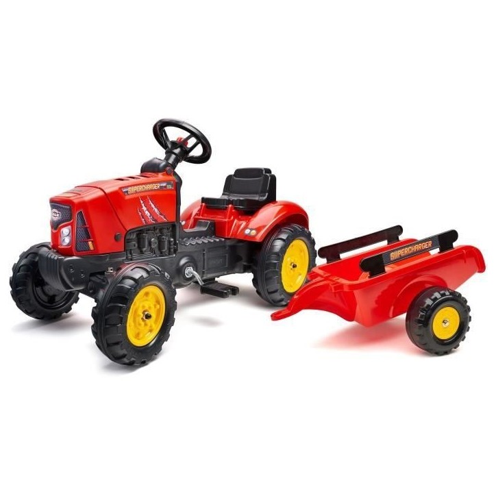 Tracteur a pédales SuperCharger - FALK - Volant directionnel et remorque - Fabriqué en France - 50% de plastique recyclé - De Tracteur a pédales SuperCharger - FALK - Volant directionnel et remorque - Fabriqué en France - 50% de plastique recyclé - De