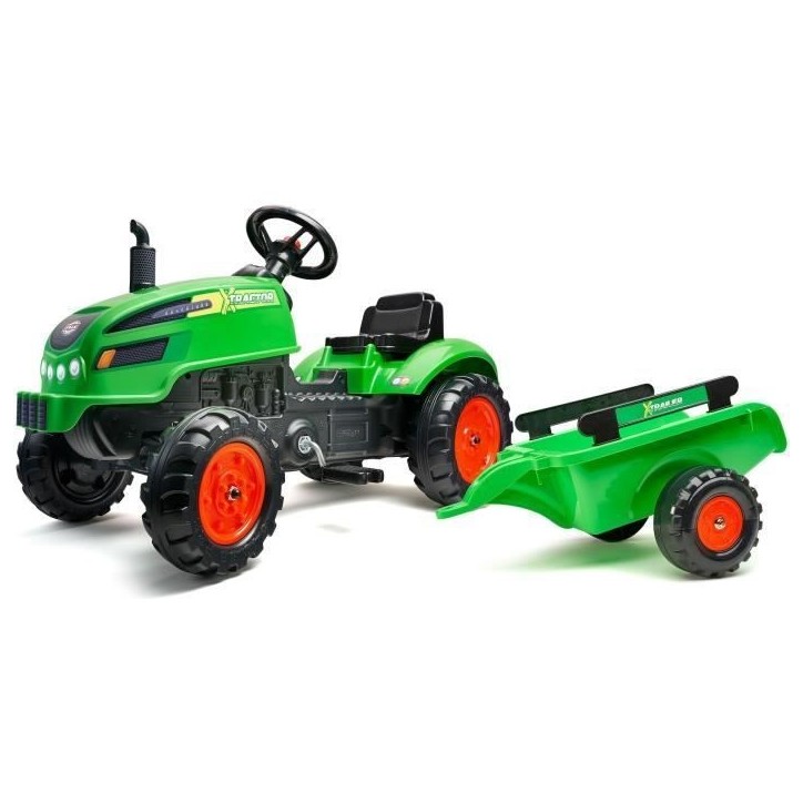 Tracteur a pédales X-Tractor - FALK - Capot ouvrant et Remorque - 100% Fabriqué en France - 50% de plastique recyclé - Des 2 Tracteur a pédales X-Tractor - FALK - Capot ouvrant et Remorque - 100% Fabriqué en France - 50% de plastique recyclé - Des 2