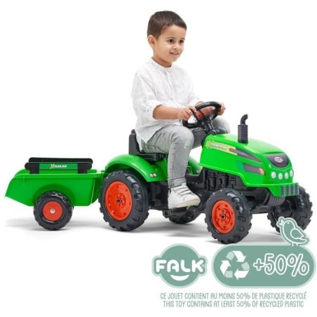 Tracteur a pédales X-Tractor - FALK - Capot ouvrant et Remorque - 100% Fabriqué en France - 50% de plastique recyclé - Des 2