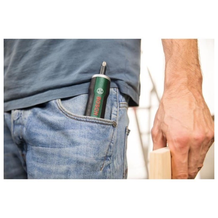 Visseuse sans fil ergonomique Bosch - PushDrive (3,6V - 1,5Ah intégrée, recharge Micro USB, livrée avec 32 embouts de vissage