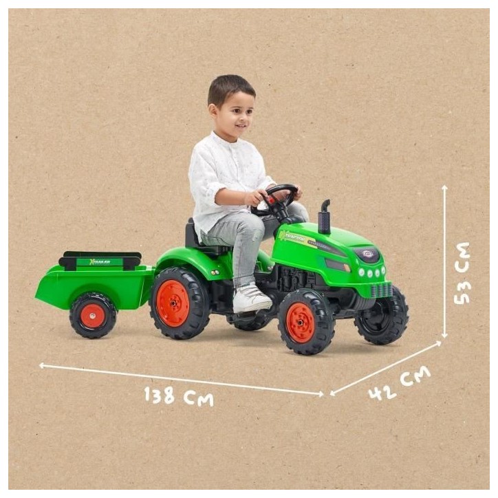 Tracteur a pédales X-Tractor - FALK - Capot ouvrant et Remorque - 100% Fabriqué en France - 50% de plastique recyclé - Des 2 Tracteur a pédales X-Tractor - FALK - Capot ouvrant et Remorque - 100% Fabriqué en France - 50% de plastique recyclé - Des 2