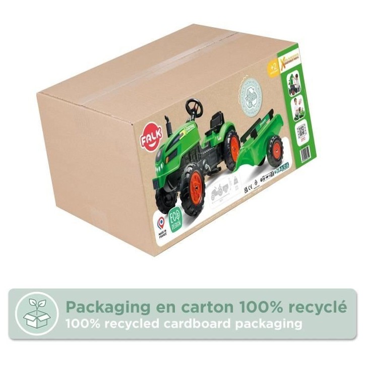 Tracteur a pédales X-Tractor - FALK - Capot ouvrant et Remorque - 100% Fabriqué en France - 50% de plastique recyclé - Des 2 Tracteur a pédales X-Tractor - FALK - Capot ouvrant et Remorque - 100% Fabriqué en France - 50% de plastique recyclé - Des 2