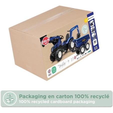Tractopelle a pédales New Holland - FALK - Excavatrice et Remorque - 100% Fabriqué en France - 50% de plastique recyclé - Des