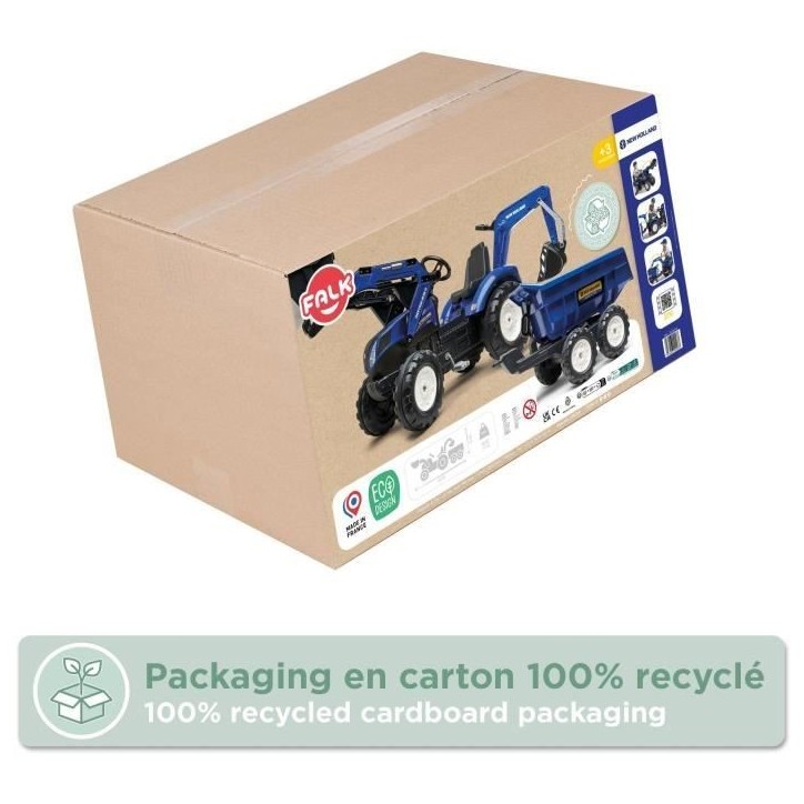 Tractopelle a pédales New Holland - FALK - Excavatrice et Remorque - 100% Fabriqué en France - 50% de plastique recyclé - Des Tractopelle a pédales New Holland - FALK - Excavatrice et Remorque - 100% Fabriqué en France - 50% de plastique recyclé - Des