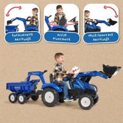 Tractopelle a pédales New Holland - FALK - Excavatrice et Remorque -