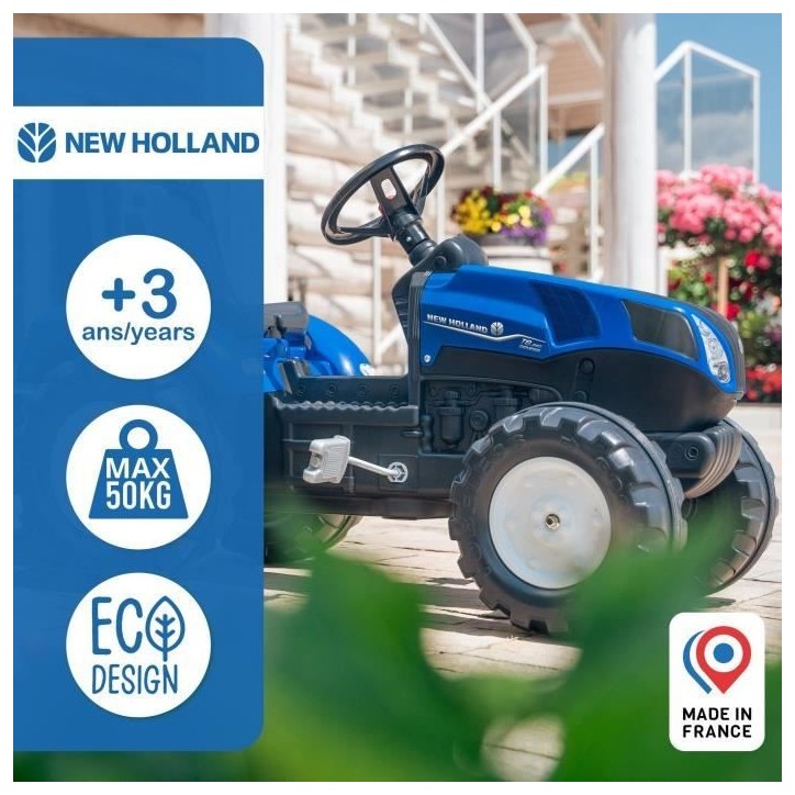 Tractopelle a pédales New Holland - FALK - Excavatrice et Remorque - 100% Fabriqué en France - 50% de plastique recyclé - Des Tractopelle a pédales New Holland - FALK - Excavatrice et Remorque - 100% Fabriqué en France - 50% de plastique recyclé - Des