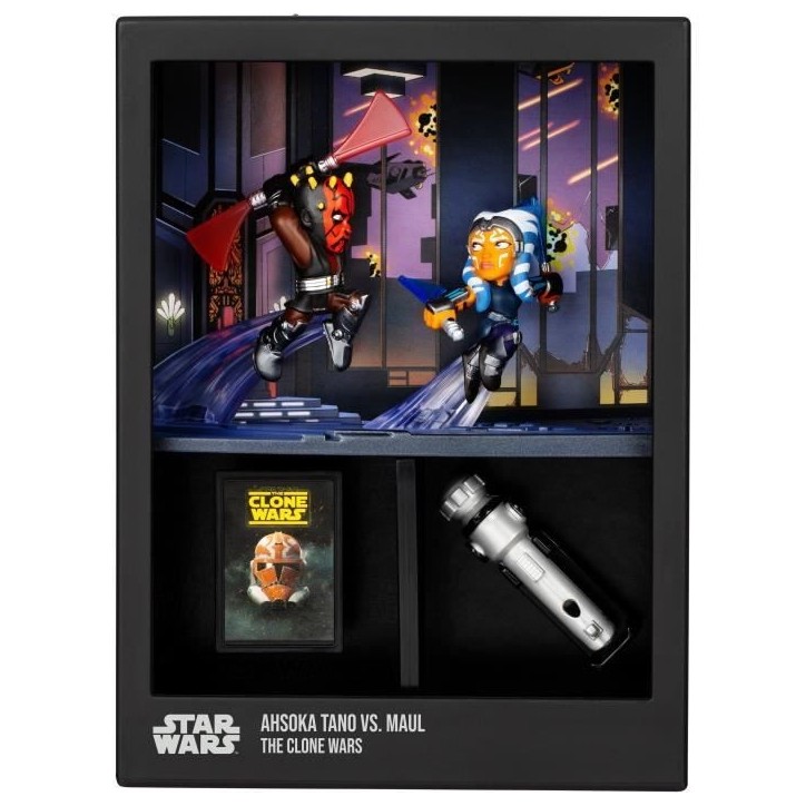 Figurine - FANDROP x STAR WARS - Darth Maul vs Ahsoka - Vitrine avec scene culte + mini affiche - 18 cm Figurine - FANDROP x STAR WARS - Darth Maul vs Ahsoka - Vitrine avec scene culte + mini affiche - 18 cm
