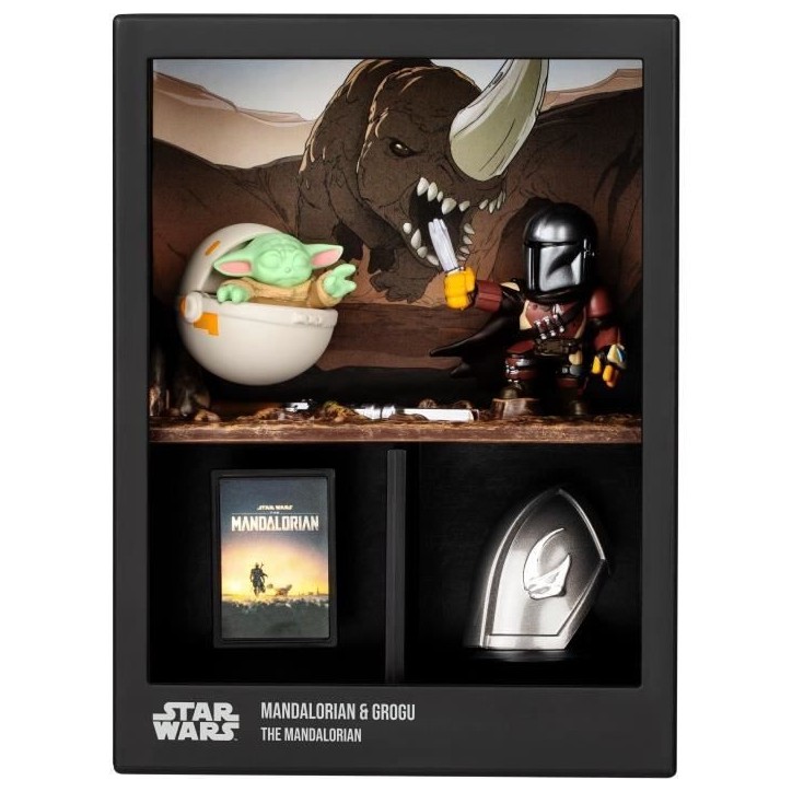 Figurine - FANDROP x STAR WARS - Mandalorian & Grogu - Vitrine avec scene culte + mini affiche - 18 cm Figurine - FANDROP x STAR WARS - Mandalorian & Grogu - Vitrine avec scene culte + mini affiche - 18 cm