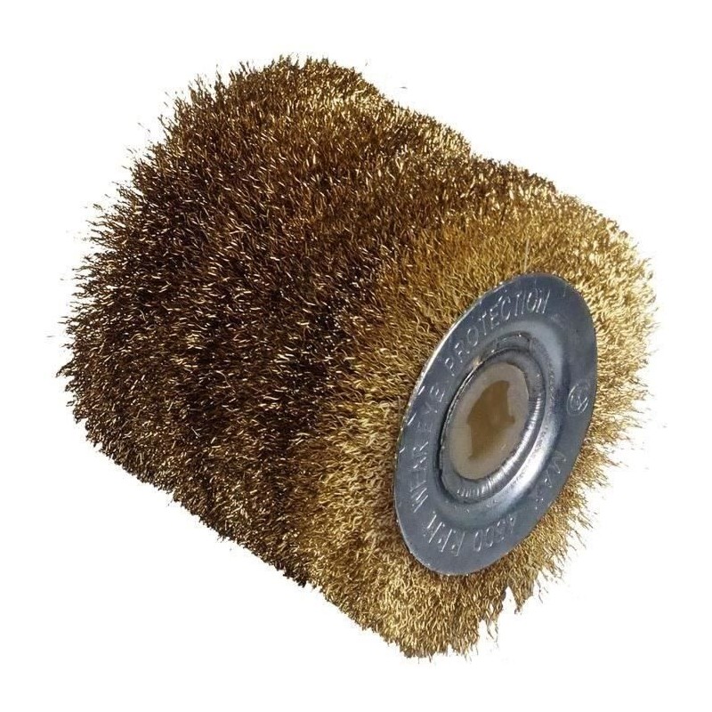 Brosse métallique large - fil laitonné de 0,3mm - Ø60mm - L60mm Brosse métallique large - fil laitonné de 0,3mm - Ø60mm - L60mm