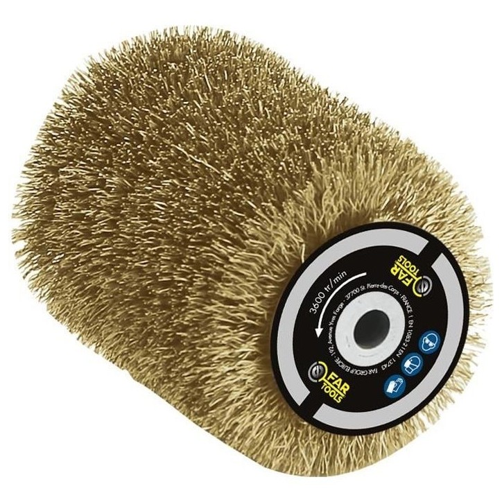 Brosse fil laitonné 0,3mm Ø80mm - FARTOOLS - pour décaper/dégriser le bois, le métal ou la pierre