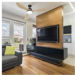 OKLAHOMA Noir & Bois - Ventilateur de plafond Ø137cm 100W + éclairag