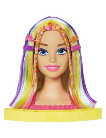 Tete a Coiffer Barbie Ultra Chevelure blonde meches arc-en-ciel - Poupée Mannequin
