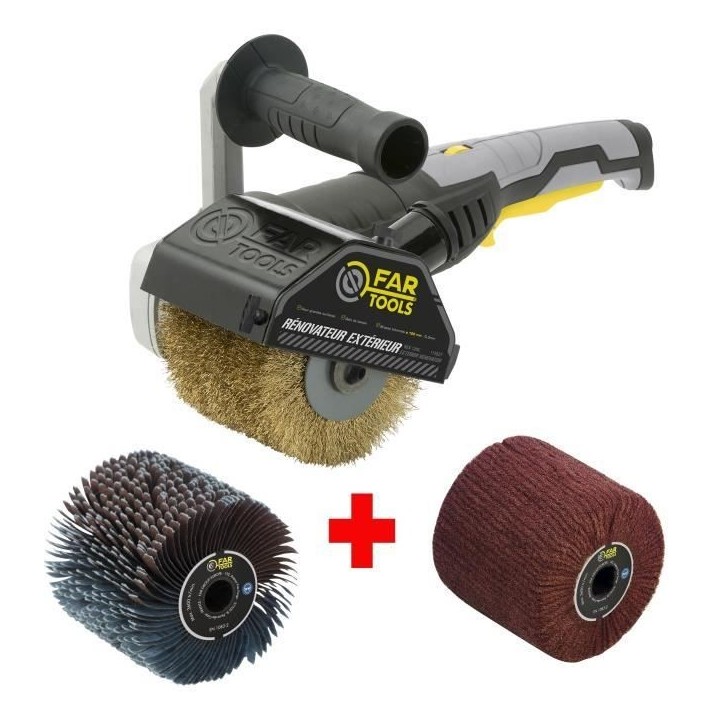 FARTOOLS – Rénovateur REX120C + brosse lanieres abrasives et fibre synthétique – Pour bois et métal - Surfaces planes ou FARTOOLS – Rénovateur REX120C + brosse lanieres abrasives et fibre synthétique – Pour bois et métal - Surfaces planes ou