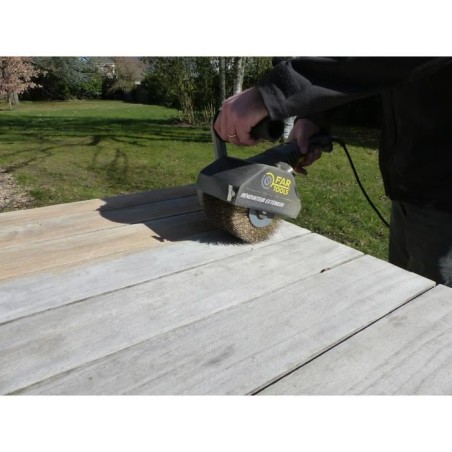 FARTOOLS – Rénovateur REX120C + brosse lanieres abrasives et fibre synthétique – Pour bois et métal - Surfaces planes ou