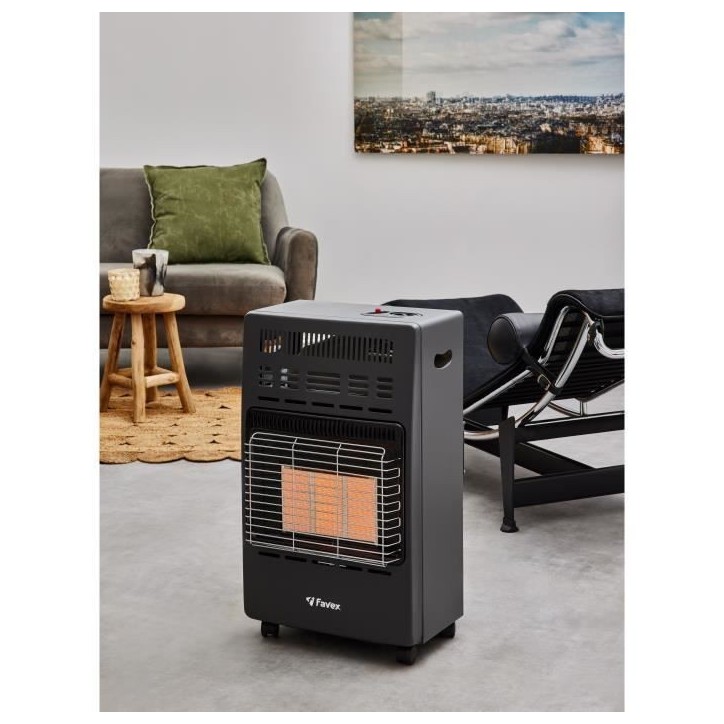 Chauffage d'appoint infrarouge au gaz butane KERN - Allumage par piezo - Surface de chauffe jusqu'a 40 m² - 3 niveaux de puissa Chauffage d'appoint infrarouge au gaz butane KERN - Allumage par piezo - Surface de chauffe jusqu'a 40 m² - 3 niveaux de puissa