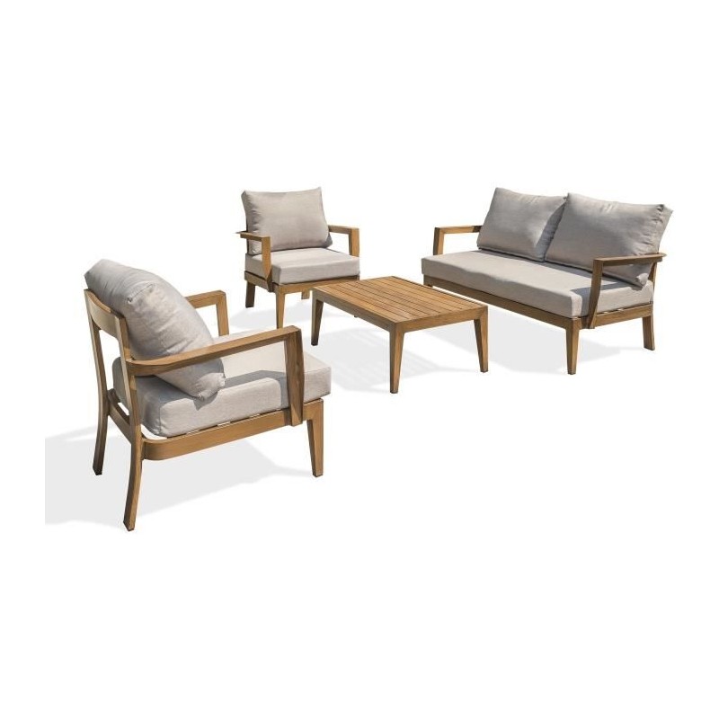 Salon bas de jardin - Aluminium - DCB GARDEN - 4 places - Effet bois - Salon bas de jardin - Aluminium - DCB GARDEN - 4 places - Effet bois -
