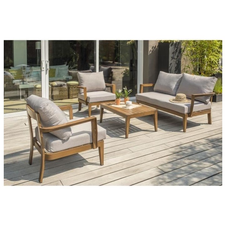 Salon bas de jardin - Aluminium - DCB GARDEN - 4 places - Effet bois - PORTOFINO