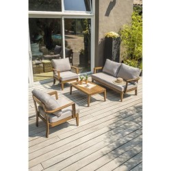 Salon bas de jardin - Aluminium - DCB GARDEN - 4 places - Effet bois -