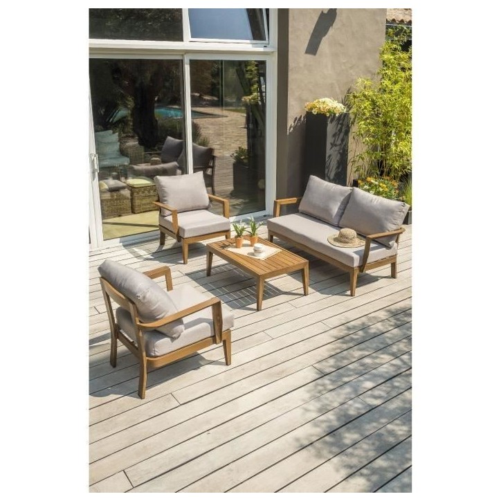 Salon bas de jardin - Aluminium - DCB GARDEN - 4 places - Effet bois - PORTOFINO
