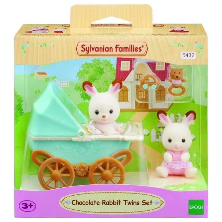 Figurines miniatures - SYLVANIAN FAMILIES - Les jumeaux Lapin Chocolat et leur poussette double Figurines miniatures - SYLVANIAN FAMILIES - Les jumeaux Lapin Chocolat et leur poussette double