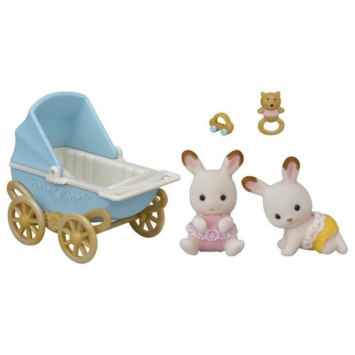 Figurines miniatures - SYLVANIAN FAMILIES - Les jumeaux Lapin Chocolat et leur poussette double Figurines miniatures - SYLVANIAN FAMILIES - Les jumeaux Lapin Chocolat et leur poussette double